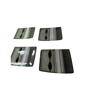 SANGO Prelude Black Geometric Stoneware 9" Rectangle Plates Set of 4